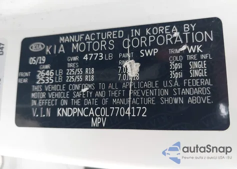 2020 Kia Sportage Ex из США, поврежденный, VIN KNDPNCAC0L7704172